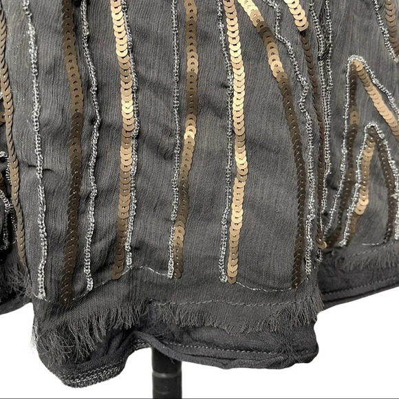 Temperance Boho Tank Top Sequin Beading Grey Gold Size Small - Picture 5 of 5